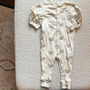 Rylee + Cru Neutral Bear Print Footed One-Piece in Cream